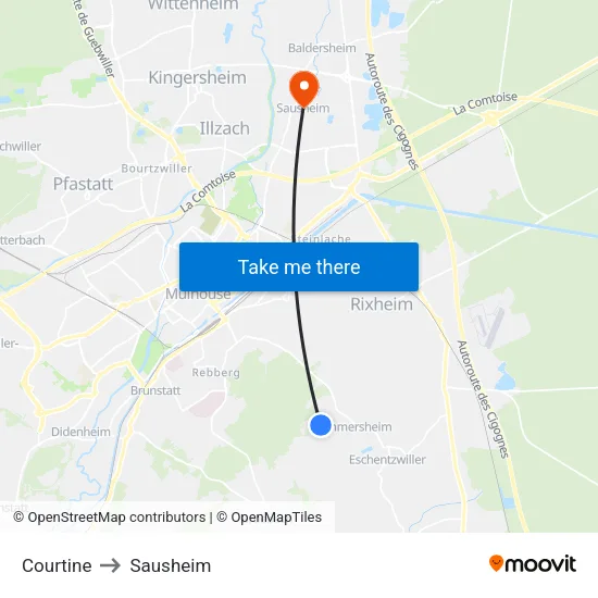 Courtine to Sausheim map