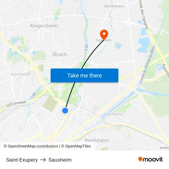 Saint-Exupery to Sausheim map
