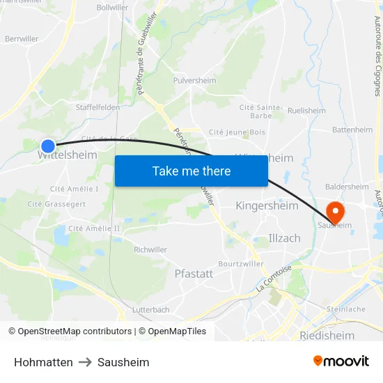 Hohmatten to Sausheim map