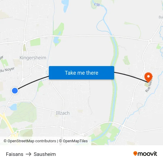Faisans to Sausheim map