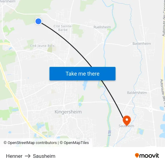 Henner to Sausheim map