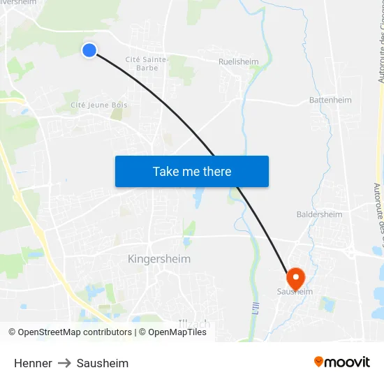 Henner to Sausheim map