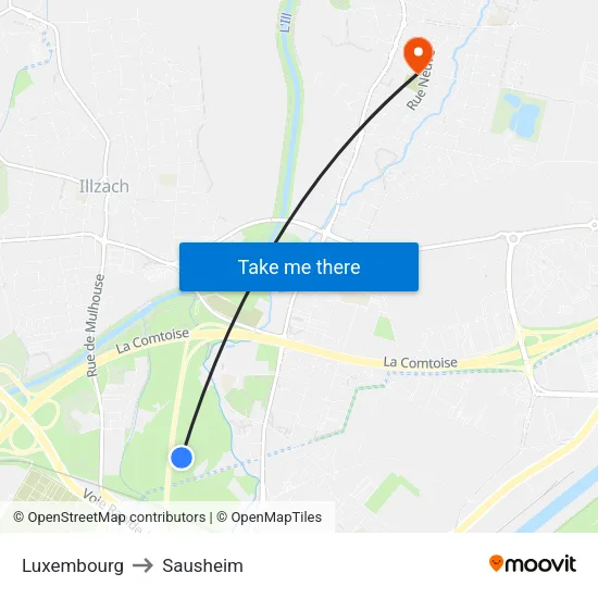 Luxembourg to Sausheim map