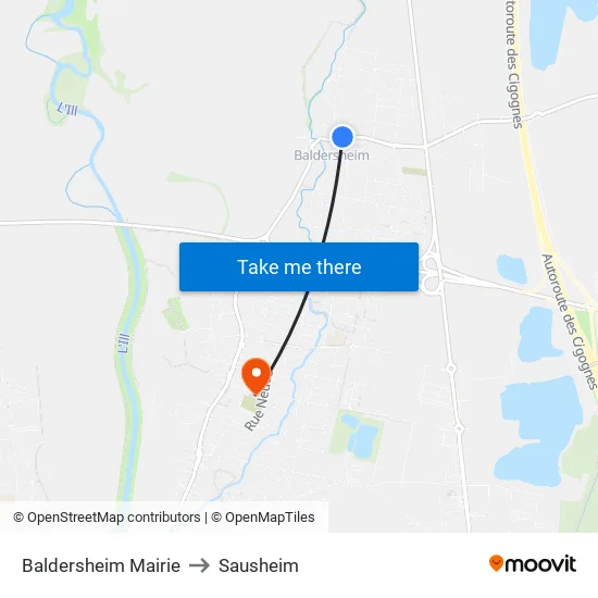 Baldersheim Mairie to Sausheim map