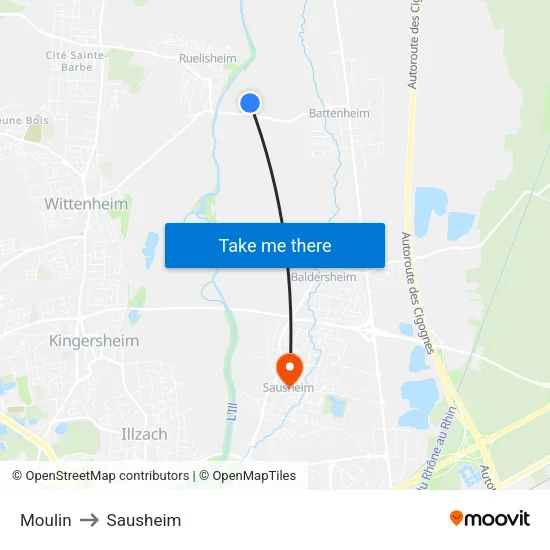 Moulin to Sausheim map