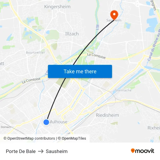 Porte De Bale to Sausheim map