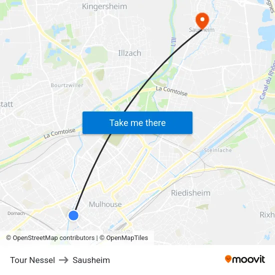 Tour Nessel to Sausheim map