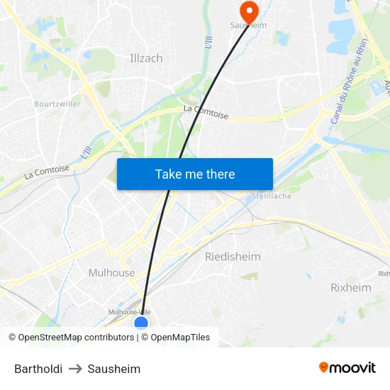 Bartholdi to Sausheim map