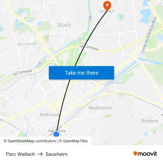 Parc Wallach to Sausheim map