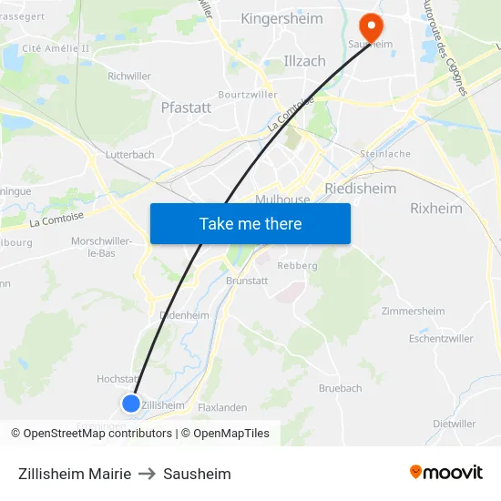 Zillisheim Mairie to Sausheim map
