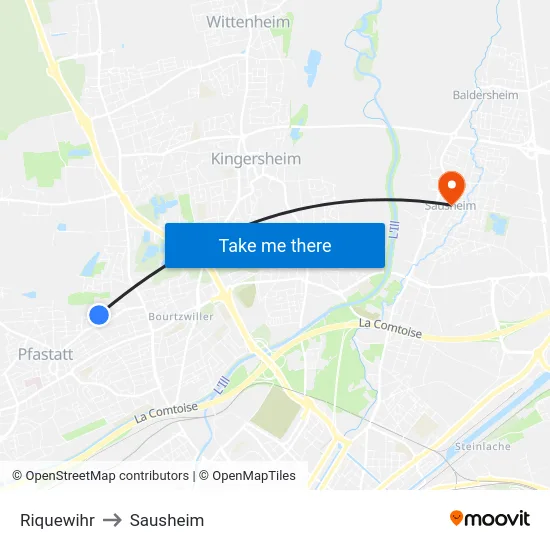 Riquewihr to Sausheim map