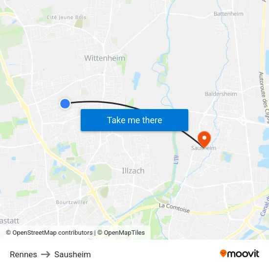 Rennes to Sausheim map