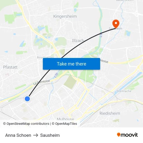 Anna Schoen to Sausheim map