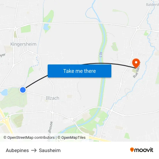 Aubepines to Sausheim map
