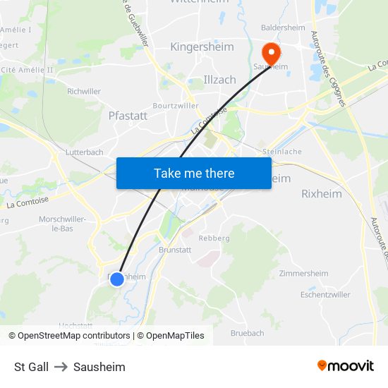 St Gall to Sausheim map