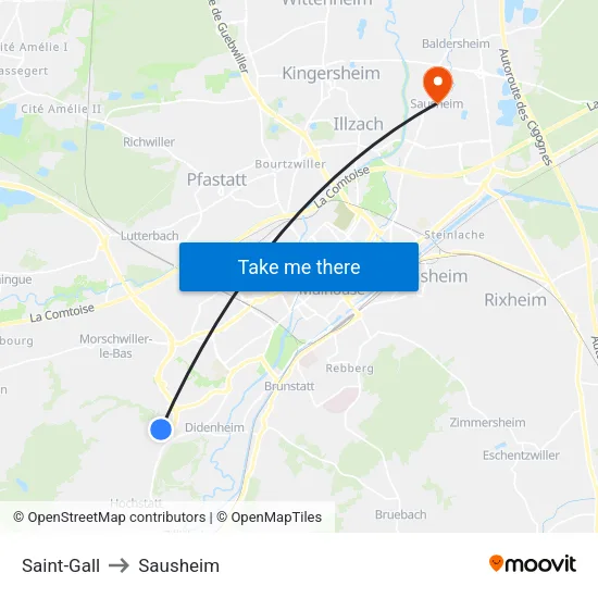 Saint-Gall to Sausheim map