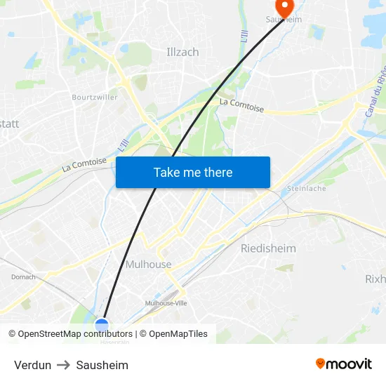 Verdun to Sausheim map