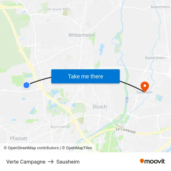 Verte Campagne to Sausheim map