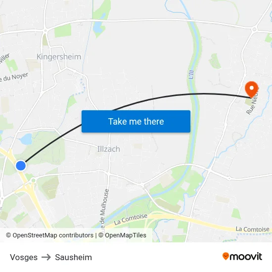 Vosges to Sausheim map