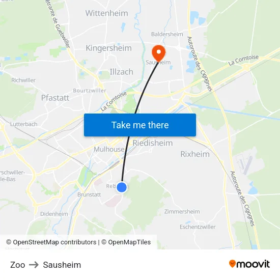 Zoo to Sausheim map