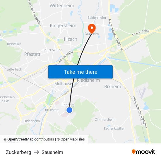 Zuckerberg to Sausheim map