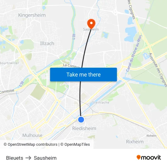 Bleuets to Sausheim map