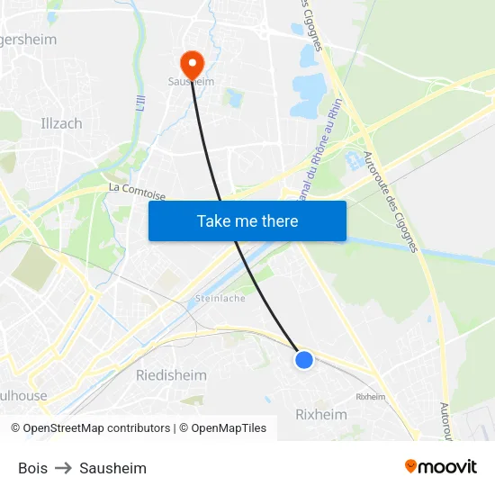 Bois to Sausheim map