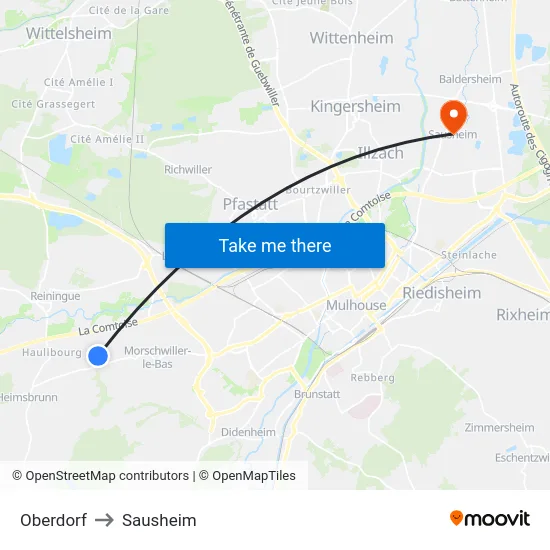 Oberdorf to Sausheim map
