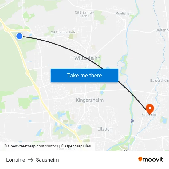 Lorraine to Sausheim map