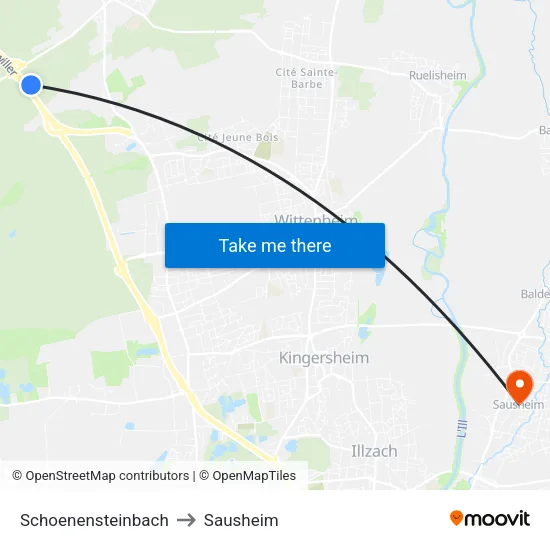 Schoenensteinbach to Sausheim map