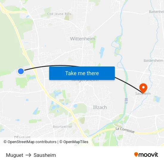 Muguet to Sausheim map