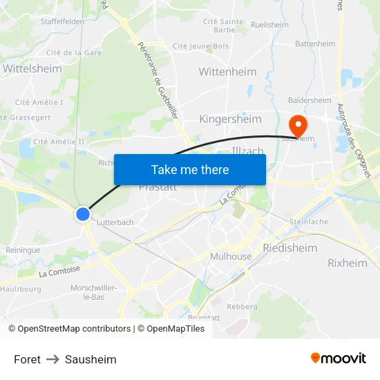 Foret to Sausheim map
