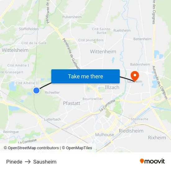 Pinede to Sausheim map