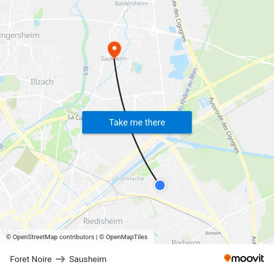 Foret Noire to Sausheim map