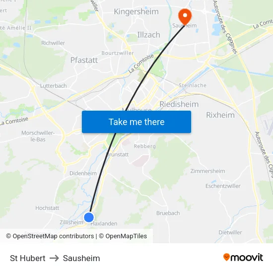 St Hubert to Sausheim map