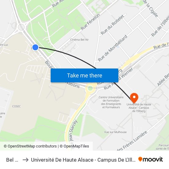 Bel Air to Université De Haute Alsace - Campus De L'Illberg map