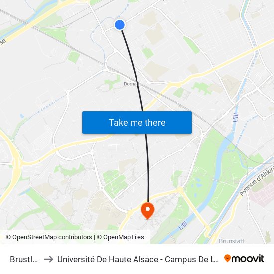 Brustlein to Université De Haute Alsace - Campus De L'Illberg map
