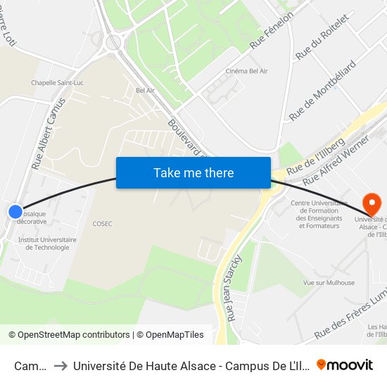 Camus to Université De Haute Alsace - Campus De L'Illberg map