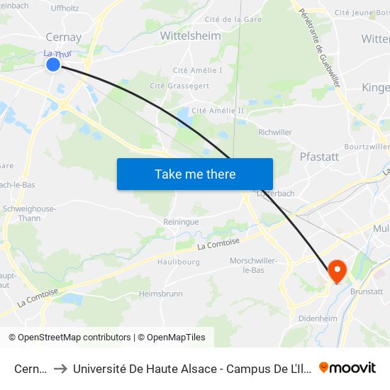 Cernay to Université De Haute Alsace - Campus De L'Illberg map