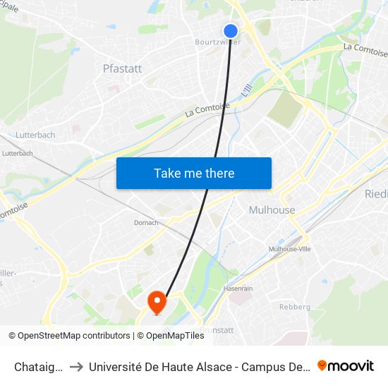 Chataigner to Université De Haute Alsace - Campus De L'Illberg map