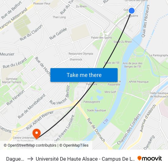 Daguerre to Université De Haute Alsace - Campus De L'Illberg map