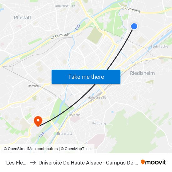 Les Fleurs to Université De Haute Alsace - Campus De L'Illberg map