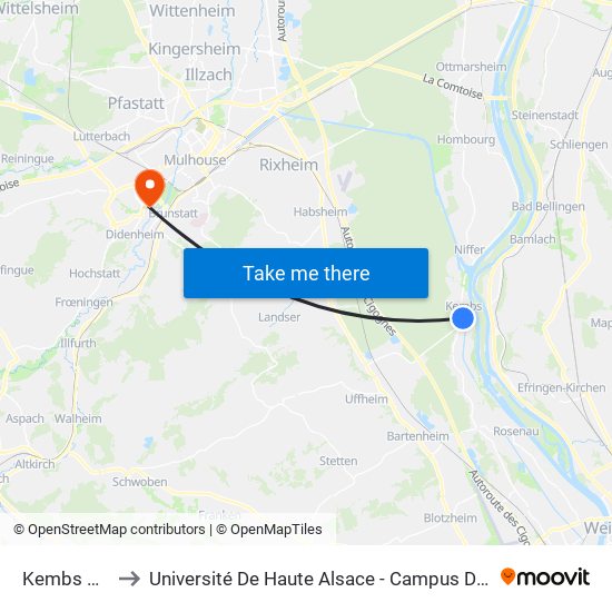 Kembs Pres to Université De Haute Alsace - Campus De L'Illberg map