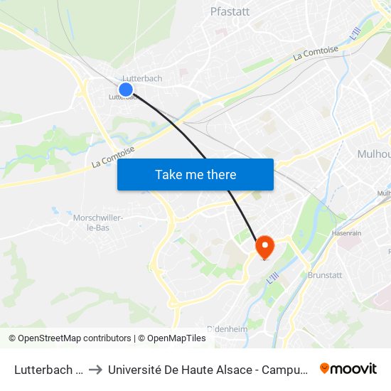 Lutterbach Gare to Université De Haute Alsace - Campus De L'Illberg map