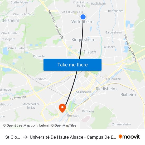 St Cloud to Université De Haute Alsace - Campus De L'Illberg map