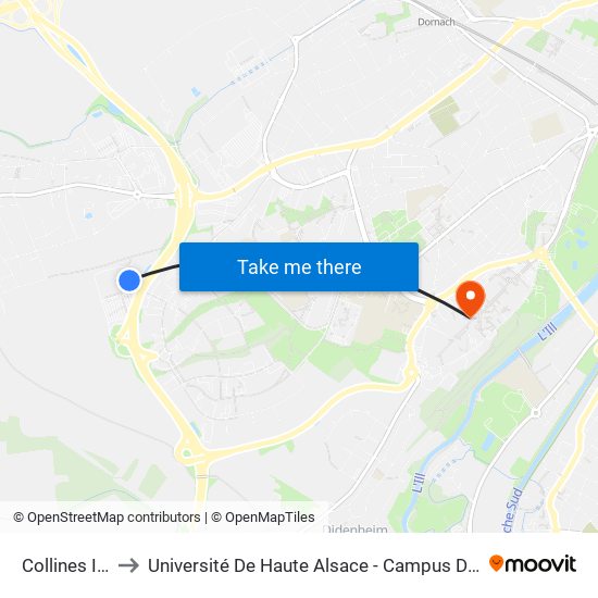 Collines Ikea to Université De Haute Alsace - Campus De L'Illberg map