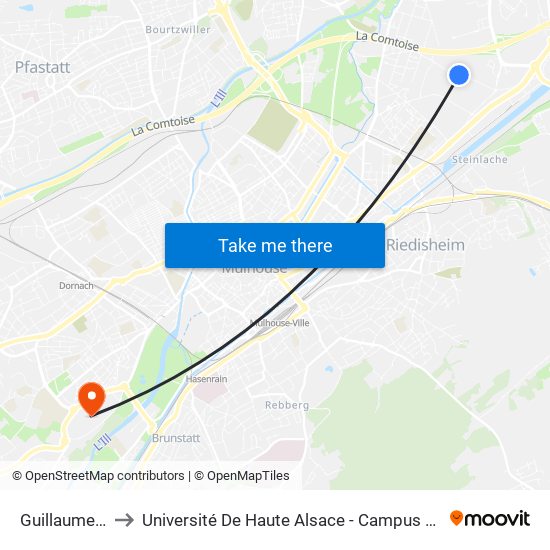 Guillaume Tell to Université De Haute Alsace - Campus De L'Illberg map