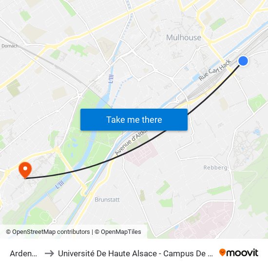 Ardennes to Université De Haute Alsace - Campus De L'Illberg map