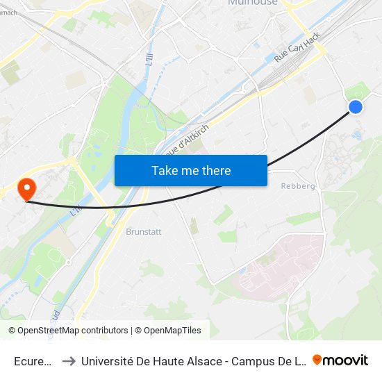 Ecureuils to Université De Haute Alsace - Campus De L'Illberg map