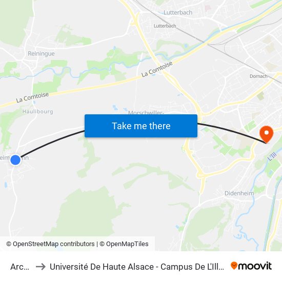 Arche to Université De Haute Alsace - Campus De L'Illberg map